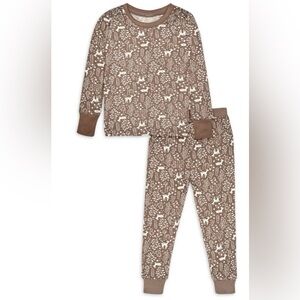 Modern Moments|Baby girl Brown and White matching pajamas in floral deer print•